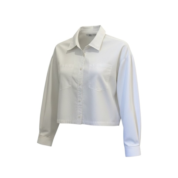 Zara Tops - ZARA White Boxy Cropped Button-Down Shirt